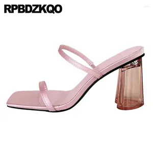 Slippers Slides Transparent Clear Sexy Metallic Shoes High Heels Sandals Pumps Silk Glass Chunky Satin Open Toe Plastic Women