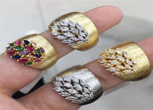 Godki Luxury Feather Gold Bold Rings with Zirconia Stones 2022 Women Engagement Party Syckel Hög kvalitet4021343