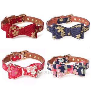 Tie Dog Cherry Pattern Flower Bow Pet Dogs Sakura Printing Bowknot Collars Pets Cat Training Supplies Adjustable Collar Th1006 s knot s