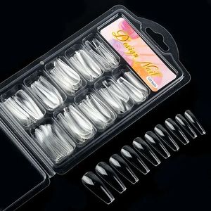 100pcs/box Clear Transparent Seamless Fake Nails Full Coverage False Nails Tips Short T-shaped Full Sticker For Nails Manicures