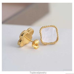 Stud Sier Fashion Vintage 4 Van Leaf Clover Charm Love Earrings MotherofPearl Shell Gold Plated For Women Girls Valentines Mothers D DH2ZX