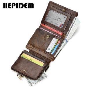 Wallets Hepidem Rfid High Quality Genuine Leather Slim Wallet 2020 New Three Fold Front Pocket Money Dollar Bill Purse for Men 191