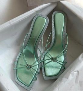 Mulheres indiya sandálias Sapatos quadrados dedo dedo dedo neppa corações de cristal mula lisada tiras de nodomos sandalias lapides altos Eu35-41 com caixa linda