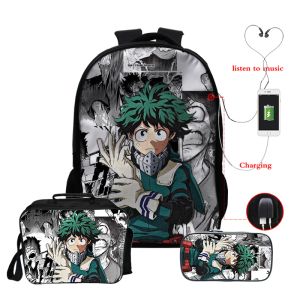 Ryggsäckar anime min hjälte akademi midoriya izuku deku ryggsäckar 3st/set boku ingen hjälte akademia anime skolväskor pojkar flickor resepåsar