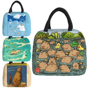 バッグCapybara Fluffy Lunch Box Bag Cartoon My Spirit Animal Tote Insulation Student Lunch Bag厚いアルミホイル箱