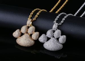 Micro Paled Cubic Zirconia Bling Iced Out Puppy Little Dog Paw Pendants Halsband för män pojkar hiphop -rappare smycken guld5082240