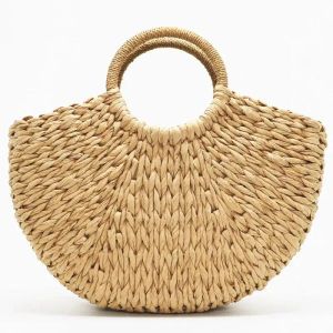 Hobos 2023 New Handmade Bag Women Pompon Beach Weaving Ladies paper Straw Bag Wrapped Beach Bag Moon shaped Bag