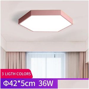 Ceiling Lights Hexagon Led Light For Bed Room Living Modern Yellow White Lamps Kitchen Fixtures Nordic Black Pink Lighting Drop Delive Dhgmo