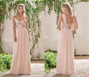 Rose Gold Summer Sequined Bridesmaid Dresses Spaghetti Stems Sequin Long Chiffon Ruffles Blush Pink Maid of Honor Wedding Guest 5345662