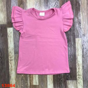 Barn vanligt t-skjorta för barnflickor Baby Toddler Solid Blank Bomullskläder Barn Summer Tees Flying ärmar 0-16 år 240410