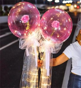 LED Luminous Balloon Rose Bouquet Transparent Bobo Ball Rose Valentines Day Gift Birthday Party Wedding Decoration Balloons CCA3056586118