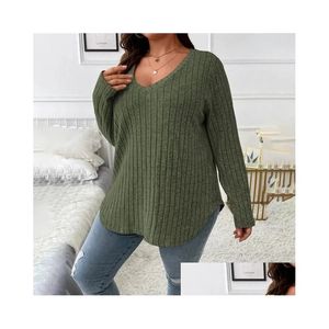 Womens Plus size felpe con cappuccio felpe LG manica a V Neck Solid Knit Plover Tops Ladies Casual Sudge Abbigliamento a camicetta 2023 XL-5xl N4et Drop Dhic0