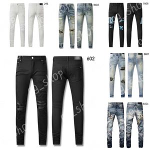 Mäns jeans designer jeans am jeans 602 högkvalitativt mode lapptäcke rippade leggings 28-40