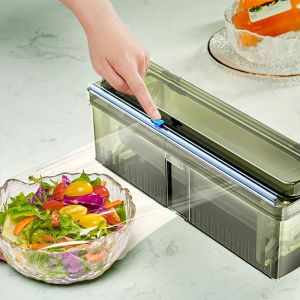 Organisation Food Plastic Wrap Cutter Aluminium Foil Paper Cling Film Dispenser With DustProoof Box Hushåll förvaring Kök Tillbehör