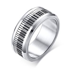 Band Rings Men Music Piano Keyboard Ring Stainless Steel Rotatable Spinner For Man Boyfriend Gifts Sier Tone Drop Delivery Jewelry Otdui