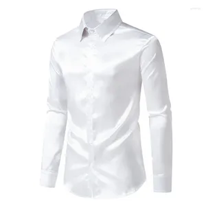 Camicie da uomo da uomo maschile in raso bianco smoking 2024 marca camicia casual liscia da uomo spicco da sposa festa maschio chimica homme