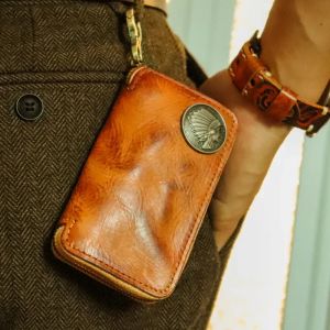 Wallets 100% Genuine Leather Key Wallet Men Car Key Holder Zipper Key Case Top Quality Male Man Housekeeper Waist Hanging Keys Organizer