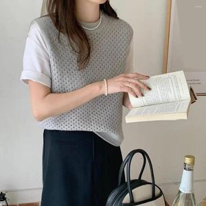 Kvinnors västar kvinnor väst elegant japansk stil stickad tank top för ihålig stickad med o nacke lös passform sommar mode uttalande