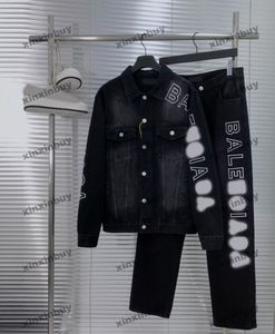 xinxinbuy men designer coat jacket paris letter embroidery denimセットレタージャックヤードファブリック1854長袖の女性ブラックダークブルーグリーンM-2xl