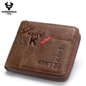 Wallets Genuine Leather Men's Wallet Short Coin Pocket Purse Male Rfid Multifunction Storage Bag with Card Holder Small Zipper Carteiras