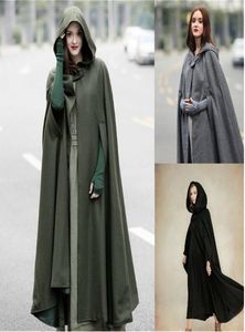 Winter Maxi capuz de lã com capuz Casaco medieval Vintage Shawl solto com capuz comprido capa capa de lã longa jaqueta mais tamanho SXL2356731