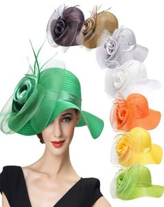 Lawliet Wide Brim Womens Satin Crin Feather Veil Flower Church Derby Race Tea Party Dress Hat A4339766059