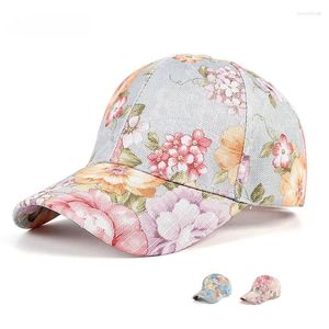 Caps de bola Moda feminina impressão floral Multicolor Irregular Flower Print Baseball Cap feminino ao ar livre Chapéus de sol do estilo étnico