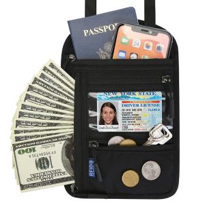 Inhaber Männer Frauen Reise Passport Kreditkartenhalter RFID ID Clip -Datei Multi -Hals -Beutel Kupplung Antitheft Reisegeschäftsdokument Brieftasche