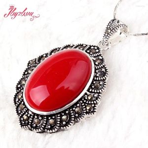 Pendant Necklaces 14x20mm Oval Agate Jade Red Coral Turquoise Tibetan Marcasite Necklace Charm Jewelry 1 Pcs 25x45mm For Party Anniversary