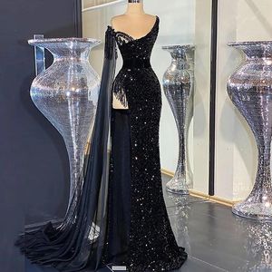 Party Dresses 123 Trend Black One-Shoulder Mermaid/Trumpet Floor-Length Long Sequins Evening Dresses/Formal Bridal Prom Gowns