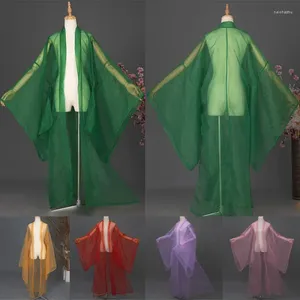 Scenkläder Ancient Chinese Hanfu Solid Color Tulle Cardigan Wide Sleeve Coat Classical Folk Dance Costume Performance Po Clothing