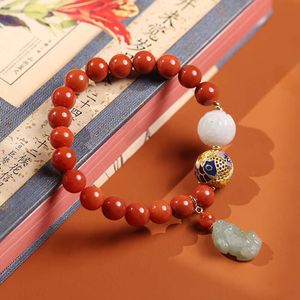 Geomancy Accessory Natural 8mm Sichuan Material Full Meat South Red Women's Cloisonn Lycka till Koi Hang Jade Pixiu Armband