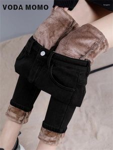 Frauen Jeans 2024 Winter koreanischer Stil Ladies Fleece Elastizität hohe Taille Stifte Hosen Frauen Streetwear Fashion Jeans weiblich