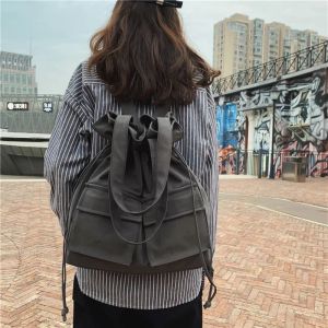 Taschen Canvas Rucksack Frauen Draw String Unisex School Bag Schüler Ribbon Koreanische Leinwand Streetwear Harajuku Rucksacks Schultaschen männlich