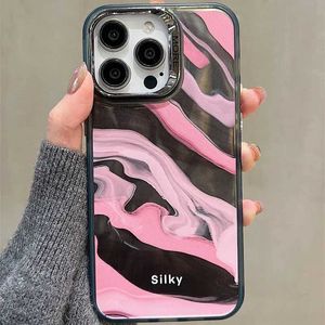 Cell Phone Cases New Fashion Pink Ripple Mirror Face Phone Case Hard Acrylic 3D Art Shockproof iPhone Phone Case For iPhone 15 14 13 12 Pro Max J240418