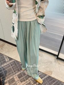 Kadın Pantolon Piled Y2K 2024 Kadın Giyim Yaz Moda Kore tarzı Vintage Zarif Pantolon Genç Elastik Yüksek Bel Geniş Bacak