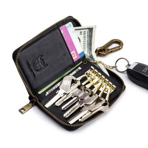 Wallets Genuine Leather Keychain Case Men Key Holder EDC Organizer Pouch Car Key Wallet Housekeeper Key Case RFID Blocking Card Bag New