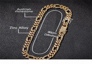 18K Gold Plated Figaro Cuban Chain Iced Out Full Rhinestone 13mm Alloy Heavy Miami Cuban Link Chain Bracelets Necklace6456177