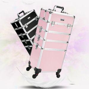 Luggage New Women Trolley Cosmetic Bags on Wheel,Nails Makeup Toolbox,Detachable Foldable Beauty Box Travel bag Rolling Luggage Suitcase