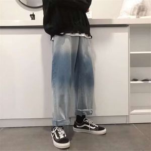 Jeans Men's Fashion Brand Elastic Waist Lace Youth Student 2024 New Loose Instagram Straight Leg Versatile Pants