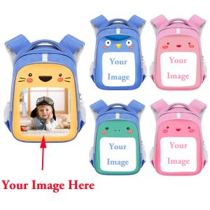 Rucksäcke passen Sie Ihr Image -Rucksack für Teen Jungen Mädchen Cartoon Tiere Dinosaurier Kinder Schoolbag Grundstudent Bookbags Kid Mochila an