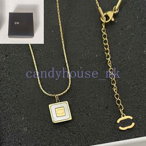 Fyrkantig hänge halsband designer brev märke halsband 18k guld pläterade choker män kvinnor rostfritt stål kedja halsband bröllop smycken gåva med låda