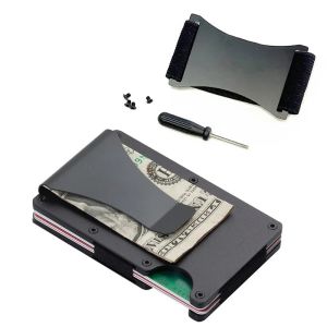 Tutucular Set cüzdan carteira masculina alüminyum metal alaşım erkek kart sahibi para klipli ve değiştirilebilir nakit bandı ince rifd cüzdanlar