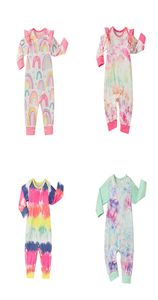 Barnkläder flickor pojkar regnbåge tie färgämne rompers spädbarn flygande ärm jumpsuits vår höstbutik baby klättring kläder z12948289381