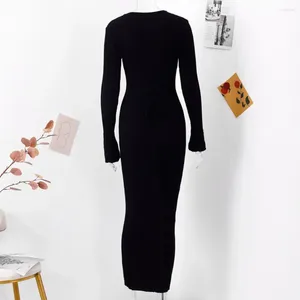 Casual Dresses Solid Color Dress Women Chic Timeless Knitted Pleated Maxi For Cocktail Parties Weddings Special