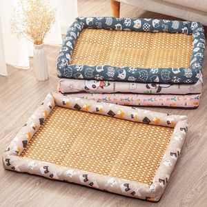 Dog Cool Mat Summer Pet Cold Bed Linen Cat Nest Cooling Rattan Woven Sofa Ice Filt för små stora hundar husdjur leveranser 240418