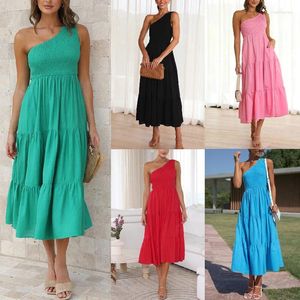 Casual Dresses Women Elegant Fashion Corset Party Dress Sleeveless One Shoulder High Waist Ruffle Evening Vacation Y2K Clothes