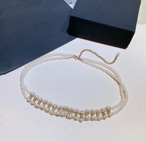 Fashion Luxury Women Vintage Thin C Chain Long Belt Waistband Autumn Runway Decorative Double Pearls Belts Party Jewelry4124864