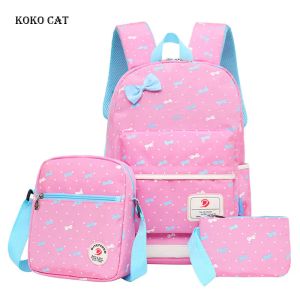 Mochilas fofas de desenho animado Bowknotn Children Mini School Bags Ortopédico Backpack Set para adolescentes Livro primário Mochila