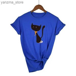 Camiseta feminina desenho animado da moda Cat Impressão casual harajuku t-shirt verão verão slve o-pescoço barato t roupas casuais top the feminino camisetas y240420